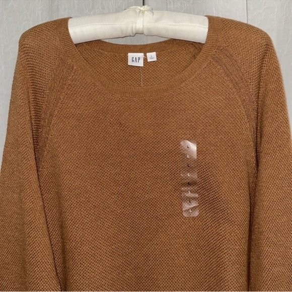 GAP L Ginger Brown High Low Crewneck Raglan Sleeve Knit Pullover Sweater - Picture 3 of 10